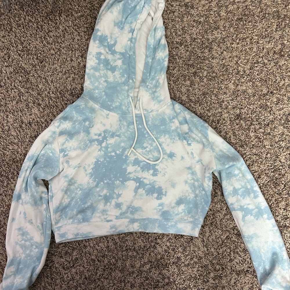 Blue Tie-Dye Cropped Hoodie